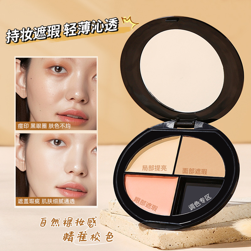 Placa correctora de tres colores Ming Xizhi para cubrir las ojeras, las manchas, las marcas de acné, el surco de lágrimas en la cara, iluminar y reparar el corrector fabricante