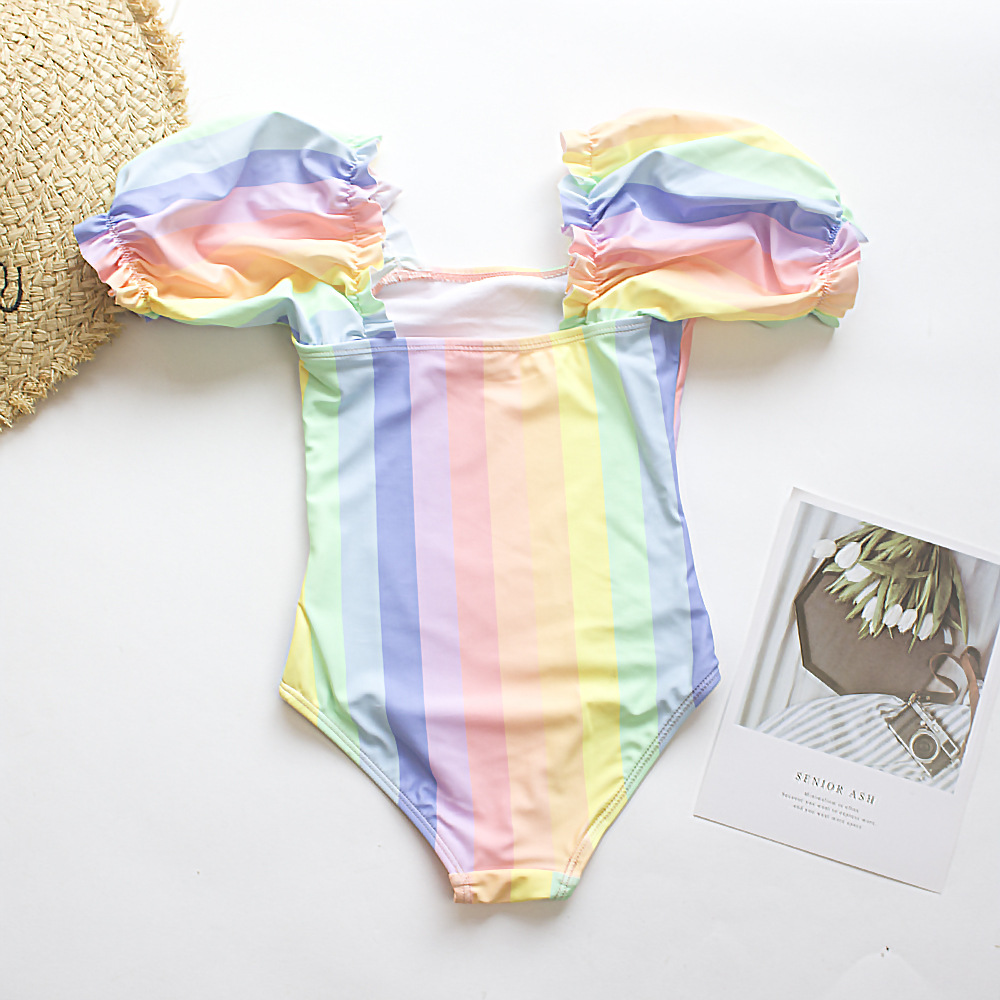 Polyester Fabric Type Bodysuit, One-pieces Tops Type Cute Stripe Bodysuit One-pieces Kids Swimwear