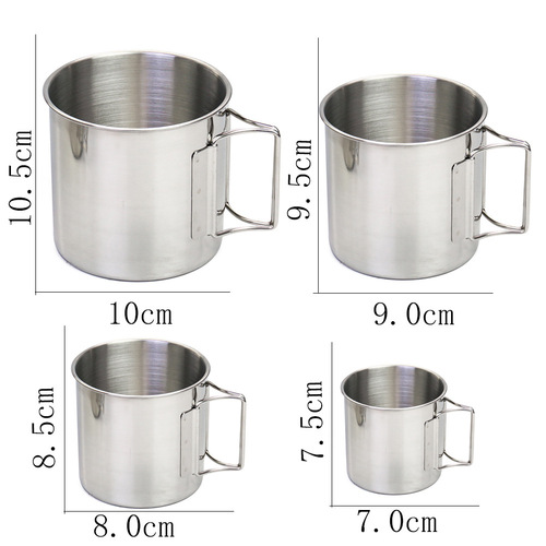 Cross-border supply factory wholesale stainless steel 304 water cup folding handle cup portable mountain climbing camping cup