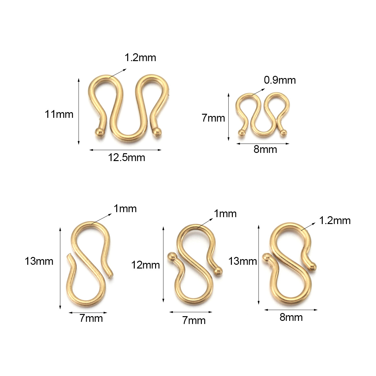 Stainless Steel Plated with 18K Gold m Buckle S Buckle Bracelet Necklace End Connector Handmade DIY Jewelry Materials Accessories Wholesale