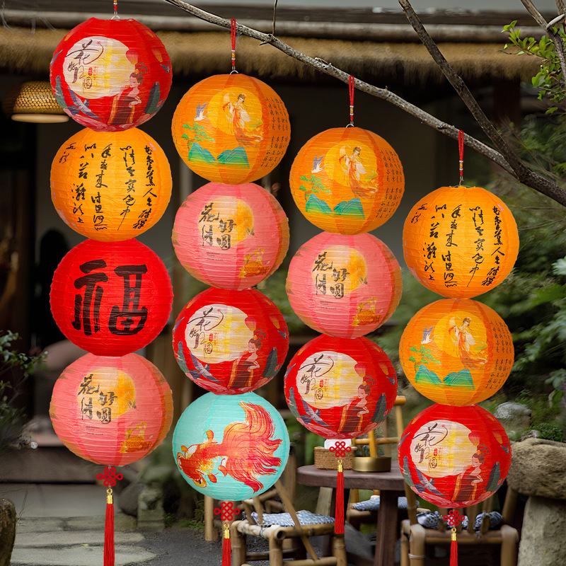 中秋节纸灯笼串挂饰中式古风国潮发光花灯商场户外拍照氛围感装饰|undefined