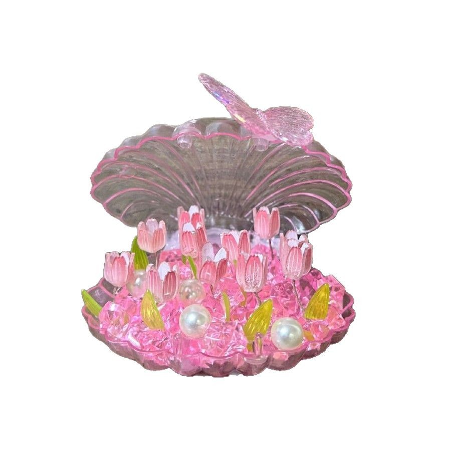 Luz de noche de flor de concha transparente, bricolaje hecho a mano, mesita de noche, luz ambiental, decoración luminosa para novia