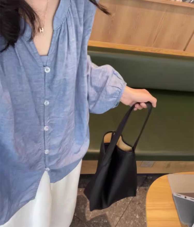 Áo chống nắng cardigan nữ tay dài cổ V chất liệu tencel mỏng nhẹ, phối cùng chân váy linen — xanh lam chi tiết 5