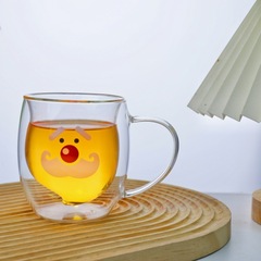 漫画透明高ホウ素シリコングラス耐熱花茶カップ冷たい飲み物ミルクジュースコーヒー二重ガラスカップ