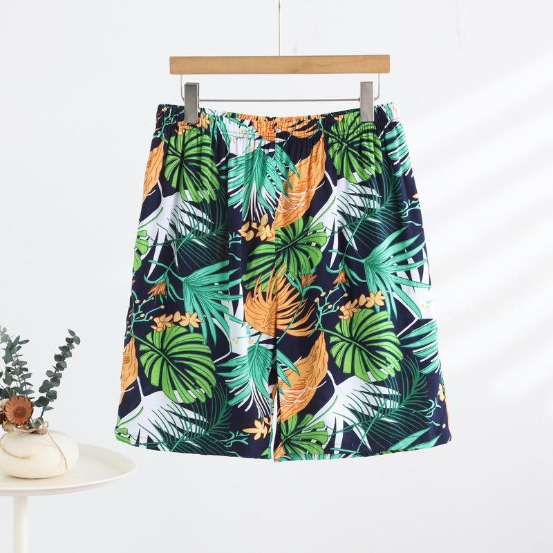 Men's Silk Printed Fashion Beach Pants Loose plus size Stretch Shorts Summer Thin Comfortable Home Shorts