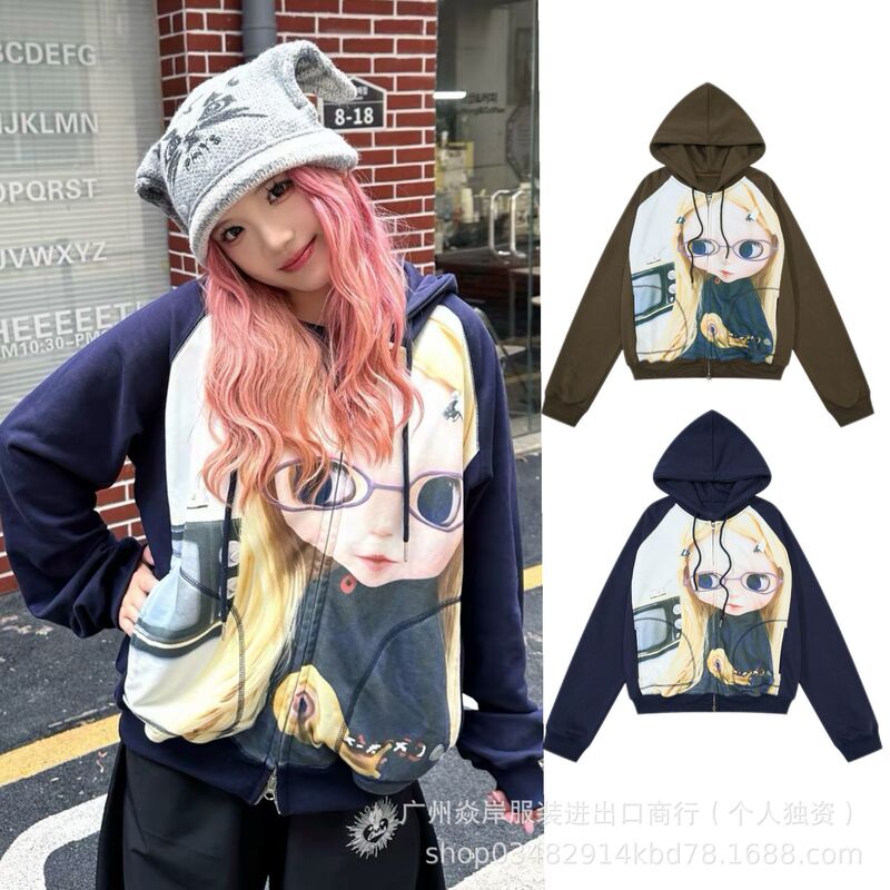 In-Stock Korean Coy** Collaboration Digital Print Cute Loose Ins-Style Casual Spring and Autumn Hooded Cardigan In-Stock Korean Coy** Collaboration Digital Print Cute Loose Ins-Style Casual Spring and Autumn Hooded Cardigan