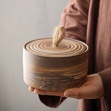 复古仿古茶叶罐家用收纳中式手工带盖个性粗陶密封普洱茶仓醒茶罐