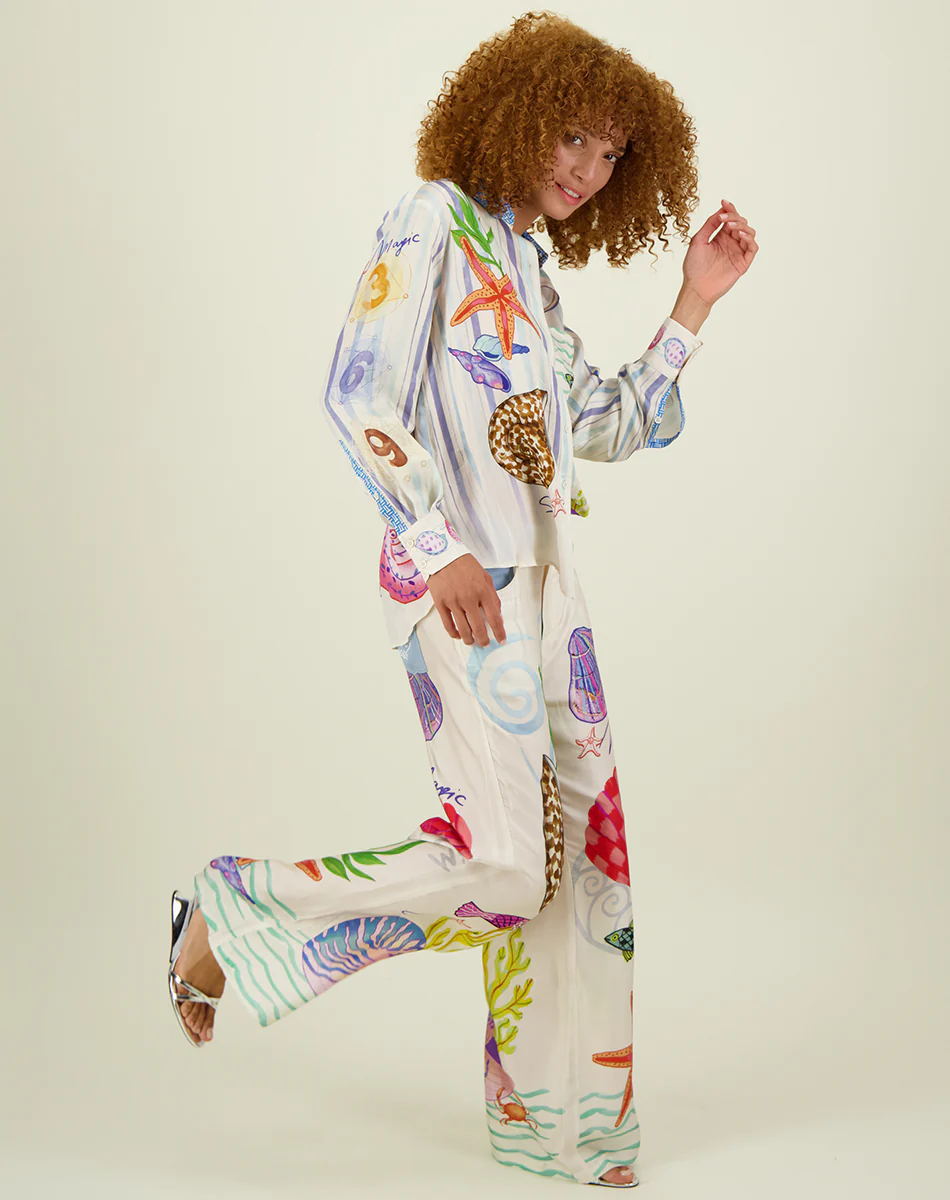 182g Weight Long Sleeve Sleeve Length Polyester Fabric Type Pant Co-ord Set Sets Type 2 Pieces Set Quantity Holiday, Beach Occasion Turndown Neckline Loose Fit Type Graffiti Pattern Summer Season Women's Gender Printing Design Streetwear Style Holiday Beach Women's Streetwear Graffiti Polyester Printing Pant Co-ord Set Pants Sets 3