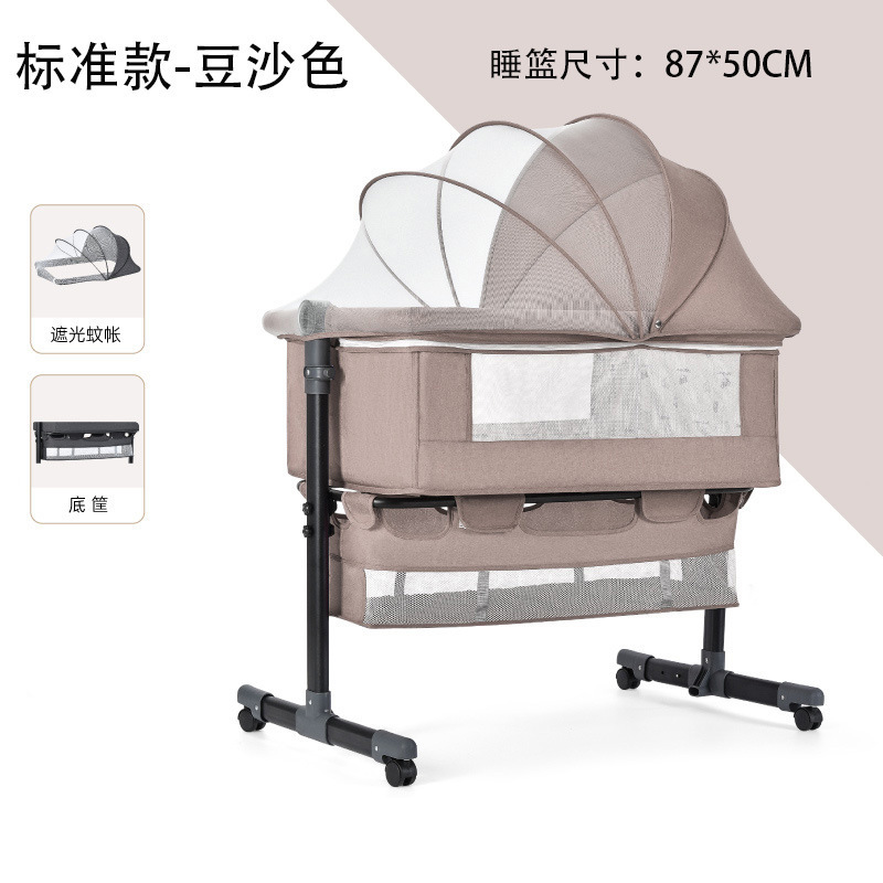 Cama de cuna multifuncional para recién nacidos móvil con cama plegable junto a la cama Cama de juegos para bebés con mesa de pañales con rodillos image 9