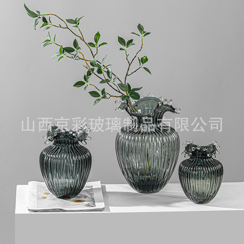 Modern Minimalist Wave Mouth Sand Polished Original Color Glass Flower Vase for Fresh Cut Flowers, Entryway, Living Room, Bedroom, Dining Room Decor