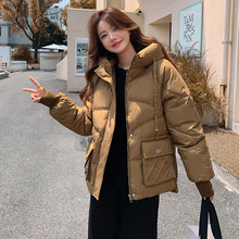 大码外贸女装2023秋冬韩版宽松休闲连帽工装夹克短款羽绒棉服外套