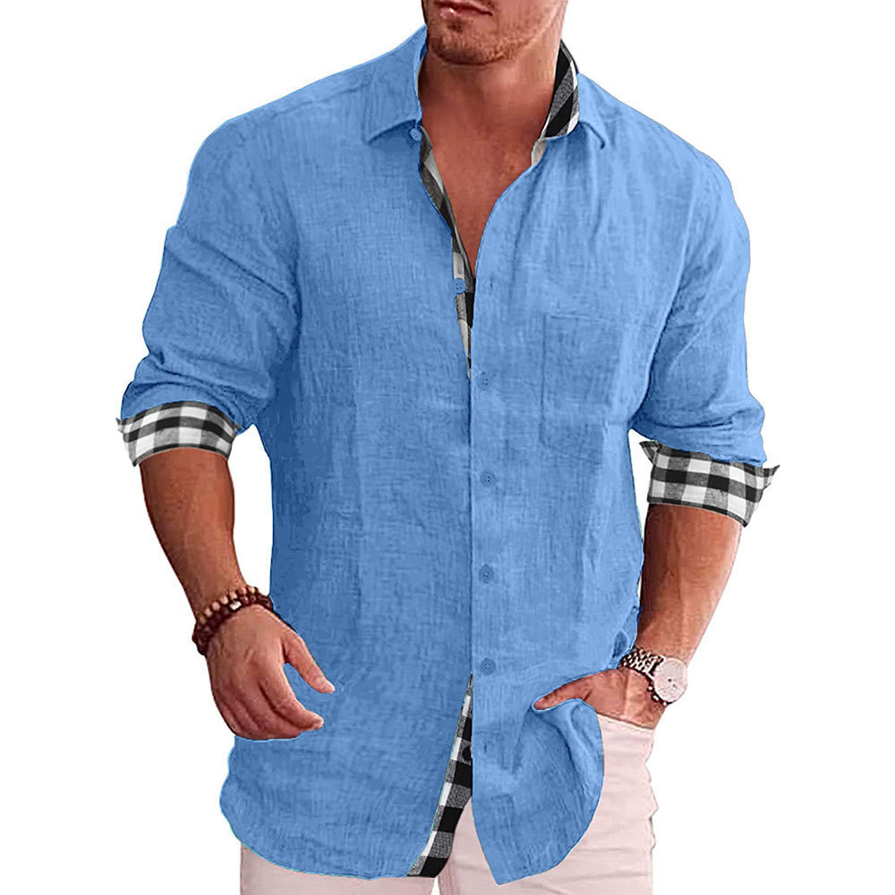 Camicia da uomo in lino di cotone da uomo casual autunno 2023 a maniche lunghe_voghion.com