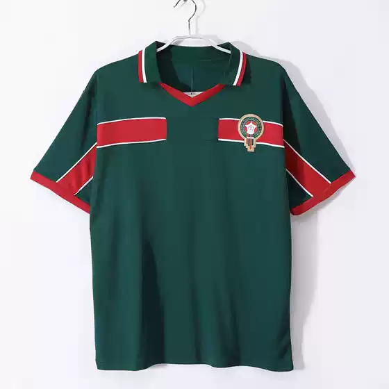 Cross-Border Retro Football Uniform 1998 Morocco Home Jersey Fan Adult Short-Sleeved T-Shirt Breathable Printed Number