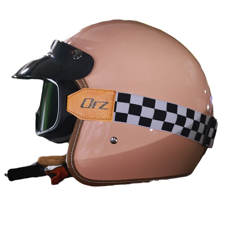 Casco de Motocicleta Retro para Hombre y Mujer, Medio Casco, Casco de Seguridad para Motocicleta con Certificación 3C, Casco 3/4, Gafas, Modelo para Parejas