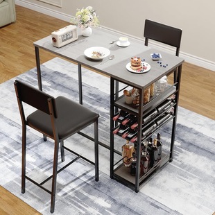 3 Piece Dining Table, Counter Height Table with 2 Upholstered Chairs and Storage Shelf, Kitchen Table Set for Small Spaces