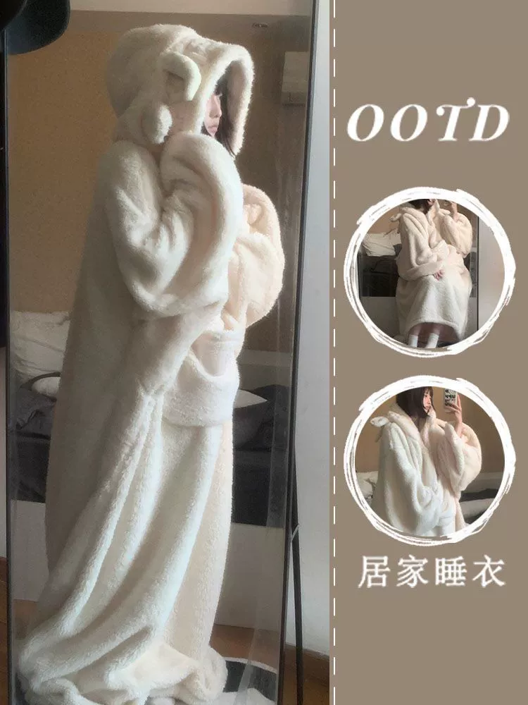 Зимняя новая мягкая милая пижама женская милая девушка полный цвет с капюшоном плюшевый дом коралловый бархат толстый бархатный ночной юбки