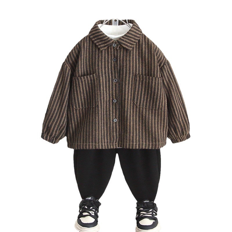 6920 Camisa gruesa de otoño e invierno de manga larga para niños 2025 nuevo estilo chico guapo más chaqueta de terciopelo ropa de invierno para bebés