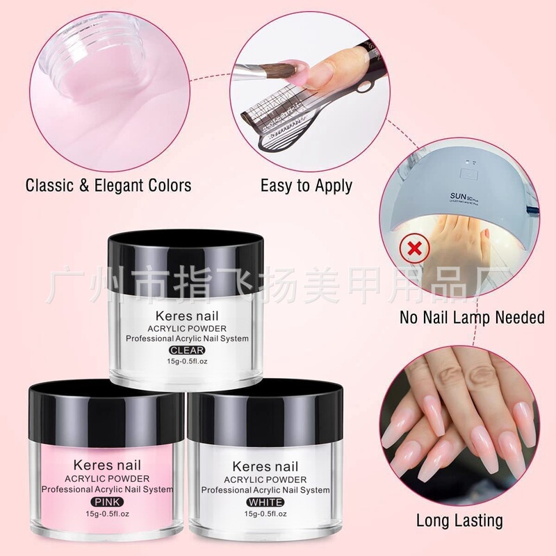Cross-border hot 15g acrylic powder white three-color optional acrylic powder nail art molding crystal extension armor