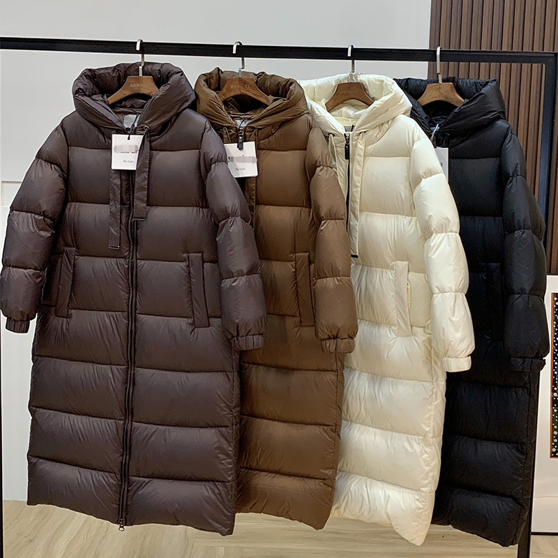 MAX family temperament high-end down jacket women's long brown ribbon coat winter warm long thick coat
