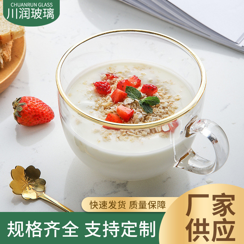 Factory tempered glass Milk Cup heat-resistant Breakfast Oatmeal cup large capacity cereal Cup microwave oven special round