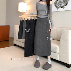 実拍 ~ 現物の小香風キラキラ重工のスパンコールスカートの女性は冬に毛を厚くします。