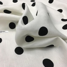 xyt白底黑波点水洗棉亚麻软垂夏薄凉裤连衣裙小西装薄外套时装布