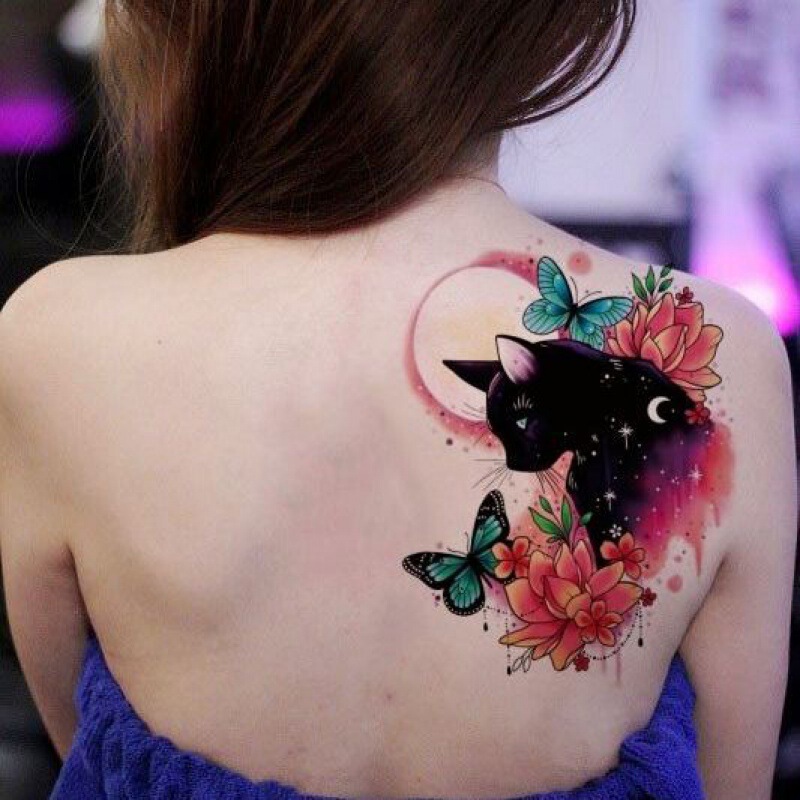 Ins Simple High-Looking Sexy Big Pattern Cat Tattoo Sticker Waterproof Female Long-Lasting Artificial Flower Arm Sticker