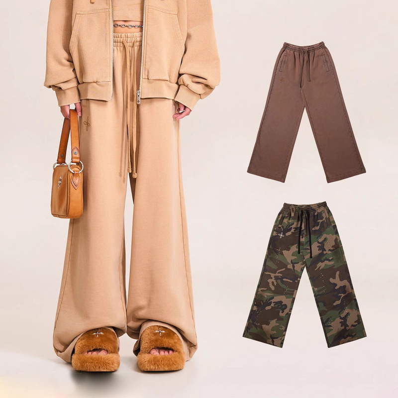 Smfk Cross Statue High Tower Wide Leg Sweatpants P0009S/Dk/Cf Washed Faded Cotton Casual Pants New Style