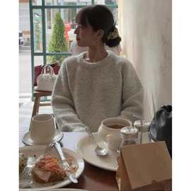 现 2025冬季新款韩国设计师g*d荷静马海毛混纺圈圈呢针织衫毛衣