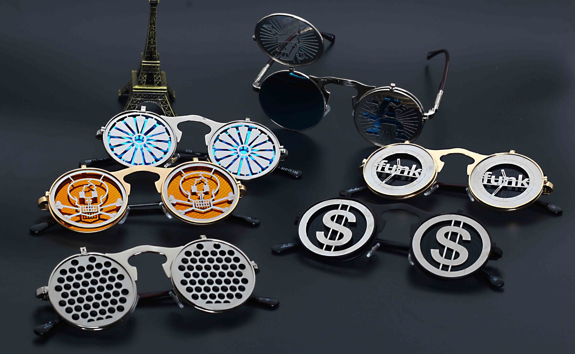 Full Frame Glasses Structure Punk Geometric Color Block Ac UV400 Protection Round Frame Full Frame Men's Sunglasses