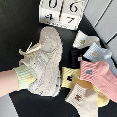 諸暨襪子網紅襪純色薄款日系簡約棉襪短筒H字母船襪透氣批發