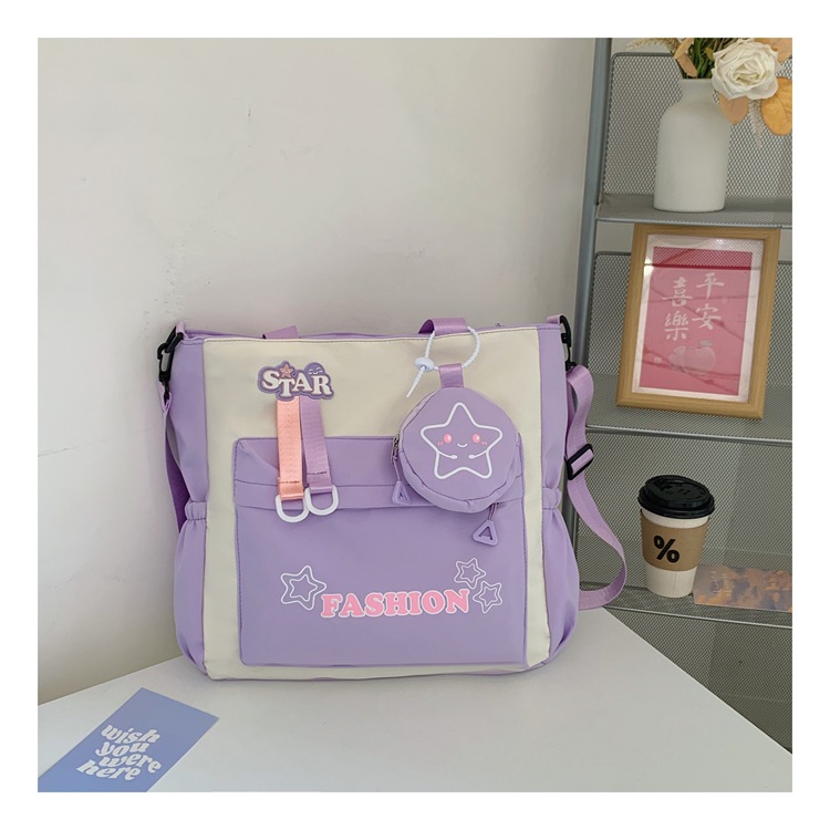 Student single-shoulder bag, Korean version color-blocked letter crossbody bag, hand-held tutorial bag for primary and secondary school students, hanging bag, student bag undefined