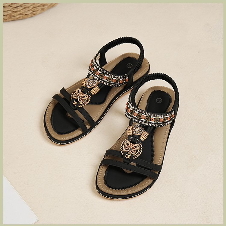 ielts run new summer 2025 spring and summer rhinestone casual seaside beach flat sandals women's comfortable all-matching 676- undefined