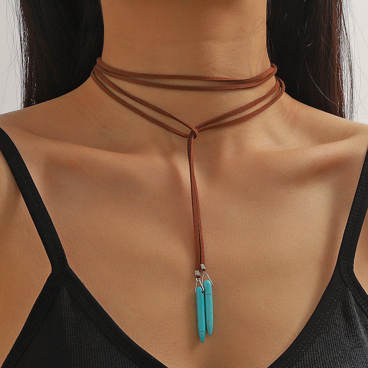 Transfronterizo Amazon venta caliente bohemio estilo étnico retro collar turquesa colgante retro cadena de suéter largo