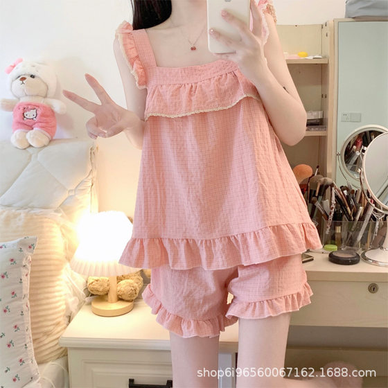 Pajamas Summer New Pure Cotton Sling Live Net Red Cotton Silk Princess Wind Women's Spring and Autumn Nantong Home Clothes Cross-border