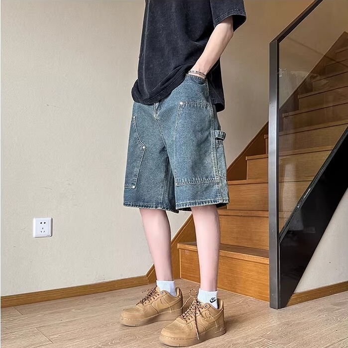 Men's Summer Thin Workwear Denim Shorts, American Retro Washed Five-Point Pants, Trendy Loose Straight Casual Pants Men's Summer Thin Workwear Denim Shorts, American Retro Washed Five-Point Pants, Trendy Loose Straight Casual Pants