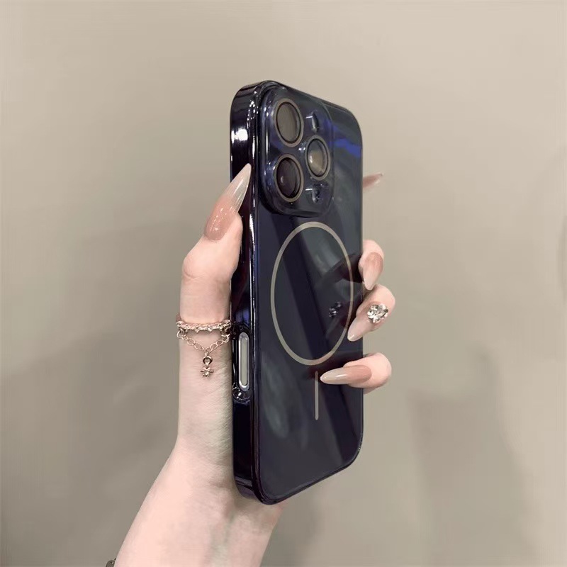 Vidrio de color sólido galvanizado simple para iphone16ProMax Apple 15 funda para teléfono móvil 14 nuevo estilo 13 atracción magnética 16