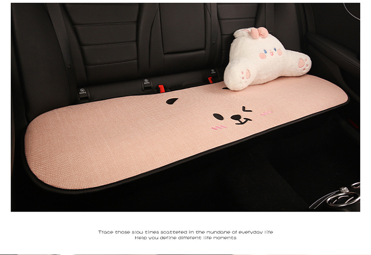 Car Seat Cushion Bear Cartoon Four-Season Universal Non-Slip Anti-Dirt Linen Seat Cover Protective Cover Full-Cover Linen Cartoon