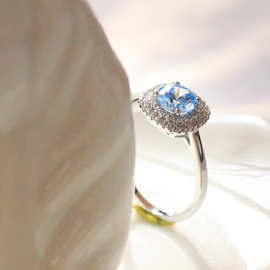 JZ517 新款神秘海蓝钻 气质满分女式创新戒指 双圈锆石婚戒仿钻戒