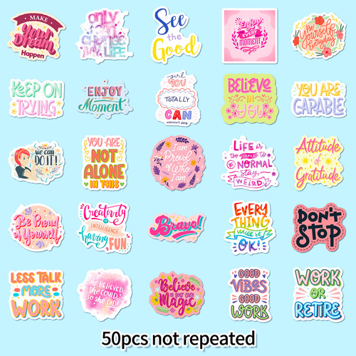 50 Pink Cute Healing Text Sticker Pads for Cross-border Amazon Instagram English Notebooks Waterproof Inspirational Stickers