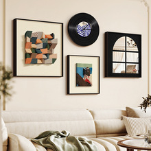 立体画挂钟客厅沙发背景墙装饰画奶油中古风挂画2025新款镜子画