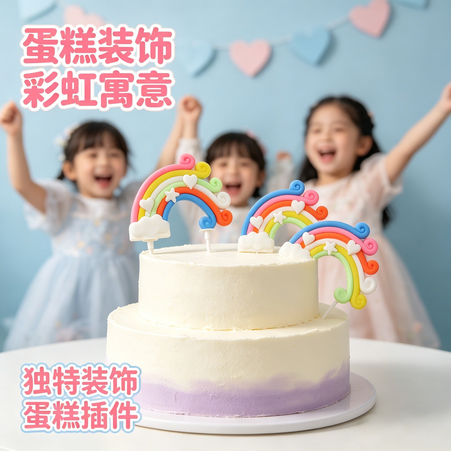 무지개 케이크 토퍼 어린이 생일 파티 케이크 장식