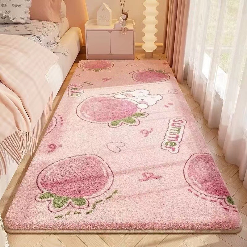 침대 옆 담요 두꺼운 모조 캐시미어 카펫 만화 방 스트립 침실 얼룩 방지 및 관리가 쉬운 플러시 바닥 매트 도매