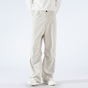 Free Shipping 2852 Spring and Summer New Men's Casual Pants Hong Kong Style Japanese Straight-Leg Paratrooper Pants Wide-Leg Loose Curved 2025