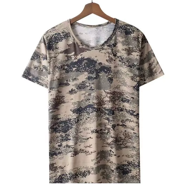 Мужской комплект из ледяного шелка: футболка с эффектом кондиционирования и камуфляжные шорты для активного отдыха, большие размеры, летний, ультратонкий, высокоэластичный, полупрозрачный, рабочая одежда