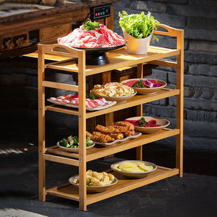 Floor-Standing Storage Rack Vegetable Rack Multi-Layer Hot Pot Restaurant Kitchen Commercial Vegetable Plate Solid Wood Storage Rack Hot