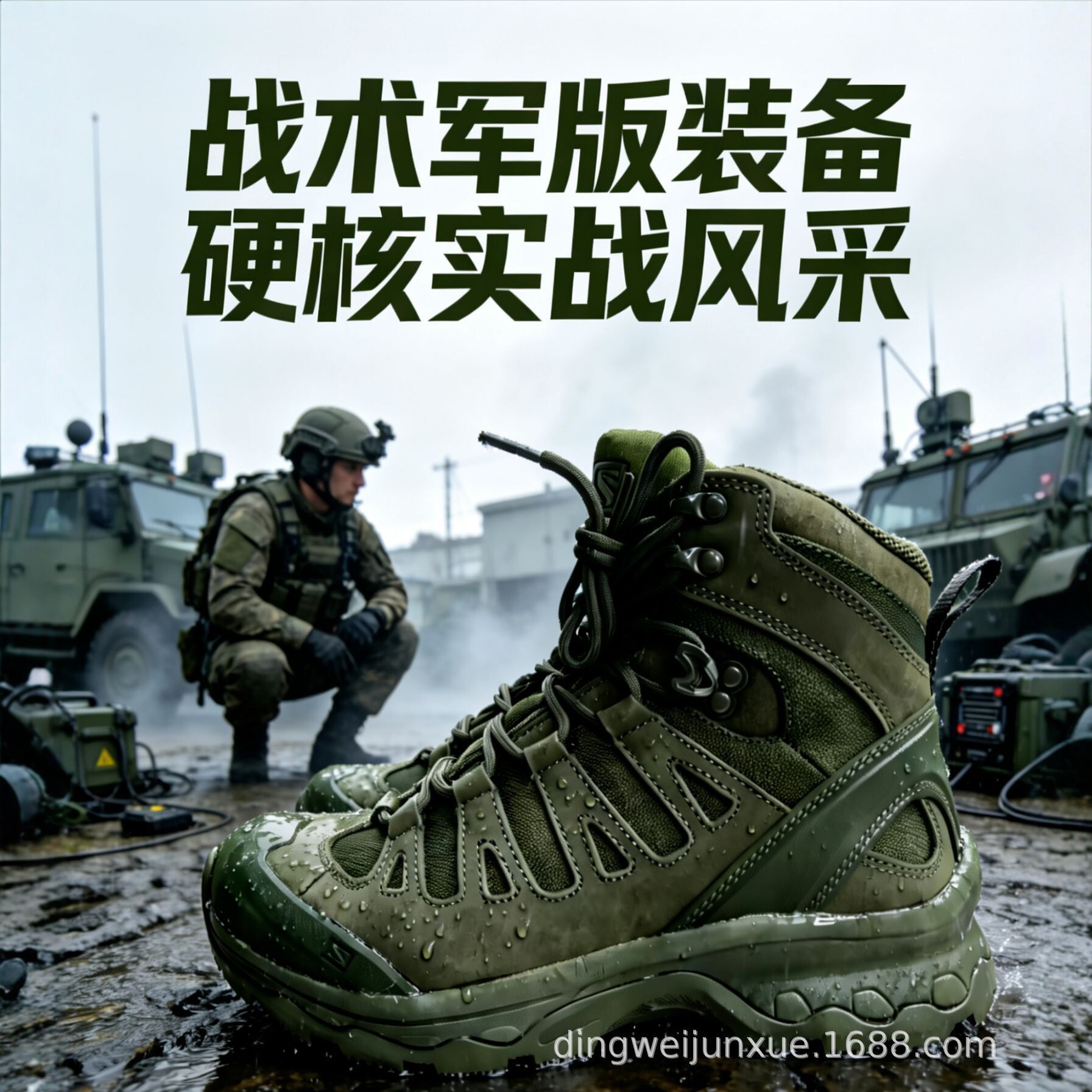 所罗门4D战术军版登山靴 防滑耐磨户外作战徒步厚牛皮透气防水鞋