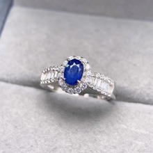 天然蓝宝石镶嵌925银戒指款式漂亮做工好工厂直销主石6x4mm