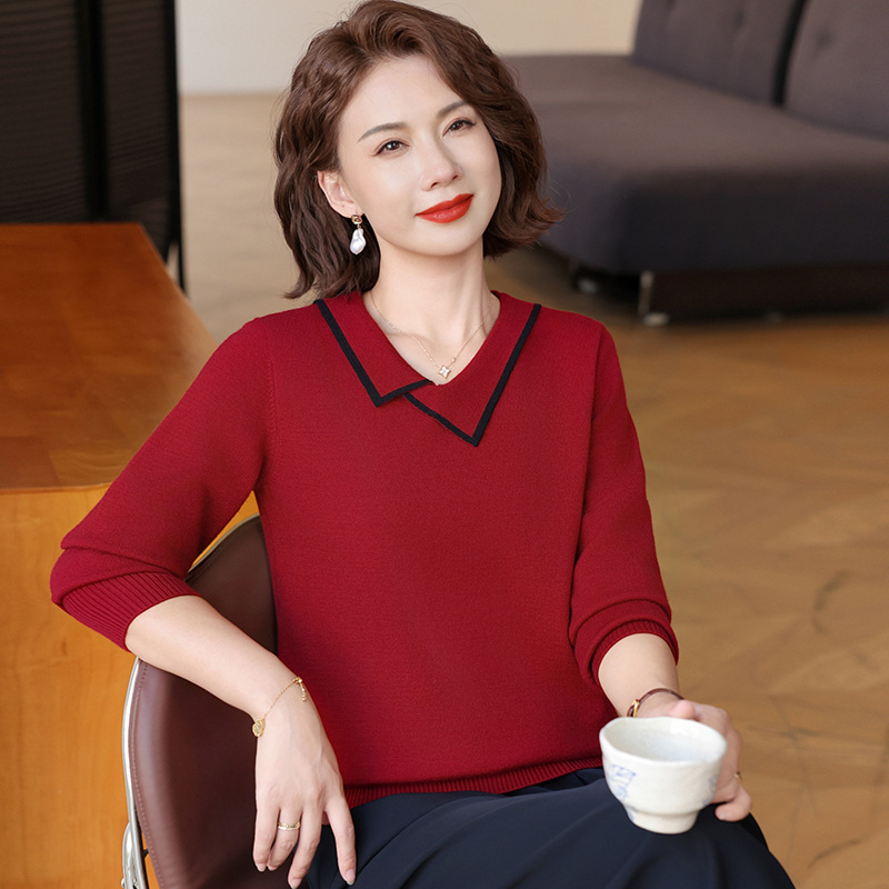 跨境春秋装新款打底小衫春季上衣洋气针织衫毛衣中老年针织衫外套|undefined
