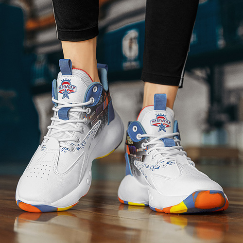 High-top men's sports shoes spring basketball shoes leather running casual fashion shoes foreign trade cross-border large size men's shoes